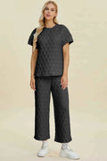 Women's Textured Short Sleeve Top & Pants Co-Ord Set – Double Take - Liorienne