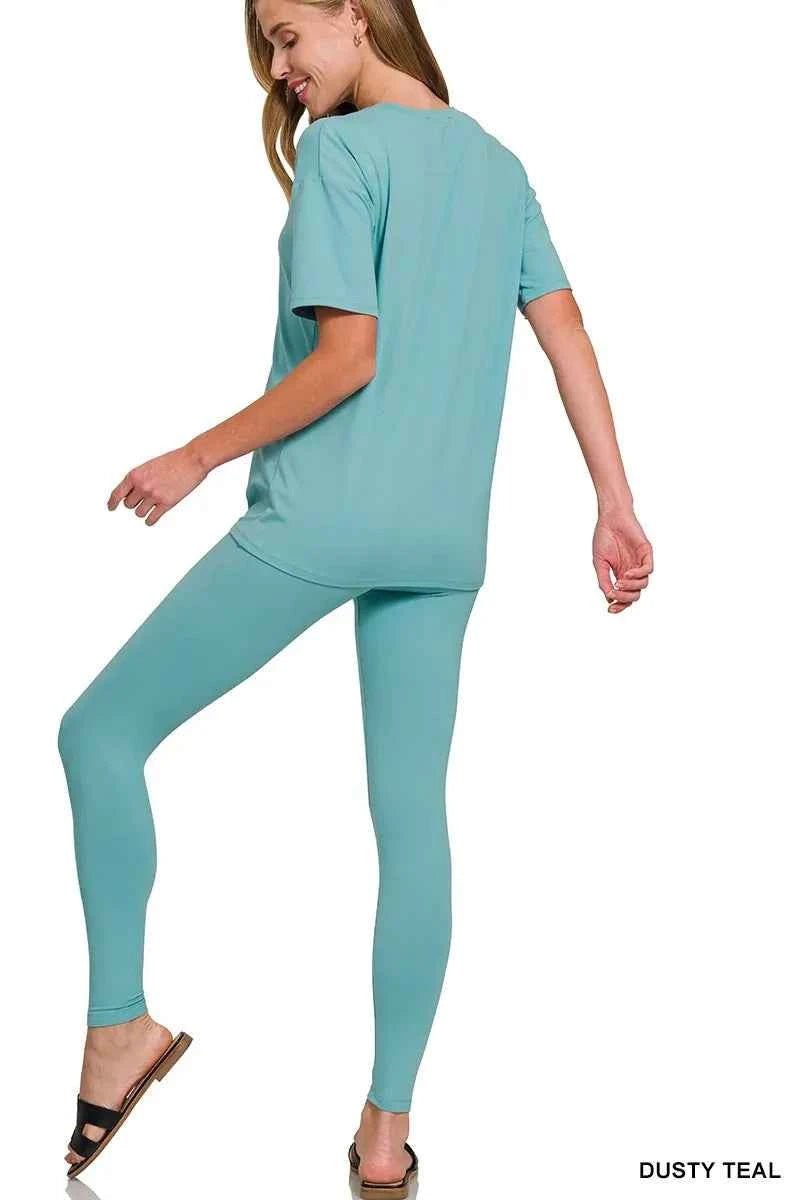 Zenana Brushed Dty Microfiber Short Sleeve Top and Pants Loungewear Set - Liorienne