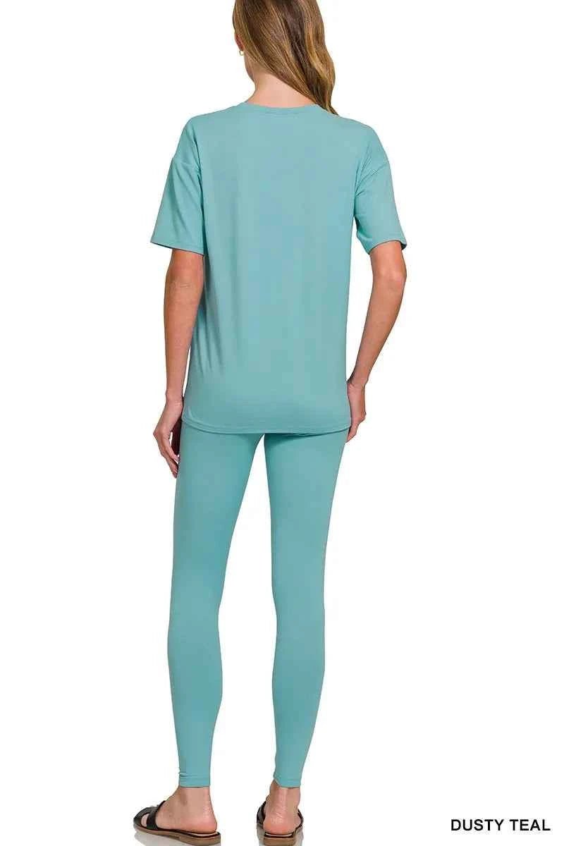 Zenana Brushed Dty Microfiber Short Sleeve Top and Pants Loungewear Set - Liorienne