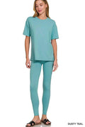 Zenana Brushed Dty Microfiber Short Sleeve Top and Pants Loungewear Set - Liorienne