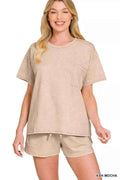 Zenana French Terry Acid Washed Relaxed Top & Short Set - Liorienne