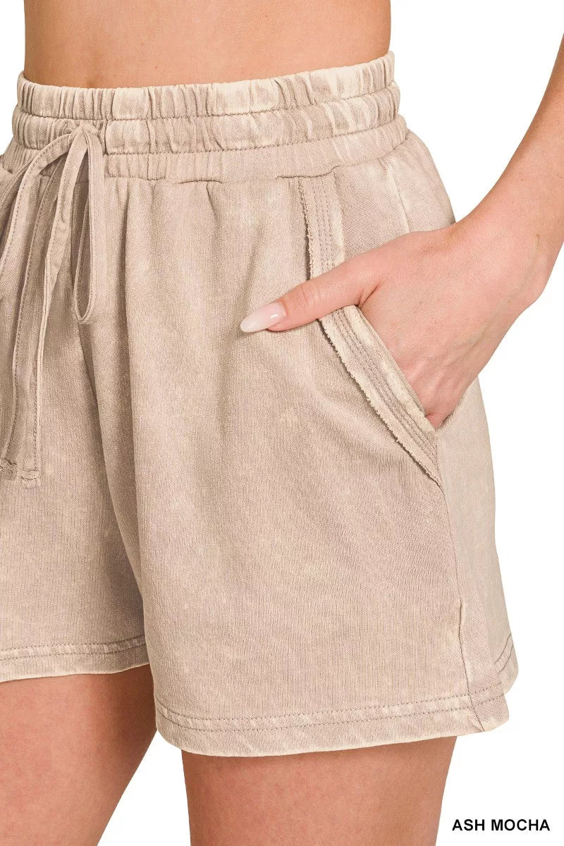 Zenana French Terry Acid Washed Relaxed Top & Short Set - Liorienne