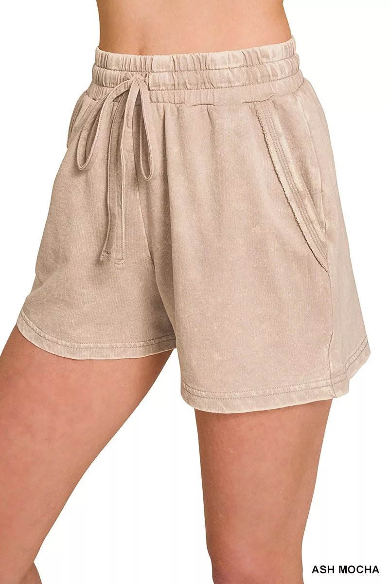 Zenana French Terry Acid Washed Relaxed Top & Short Set - Liorienne