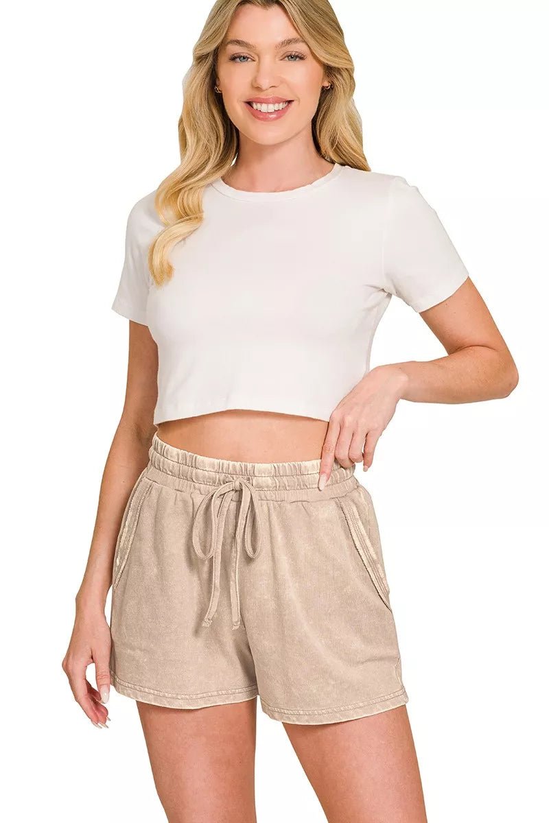 Zenana French Terry Acid Washed Relaxed Top & Short Set - Liorienne