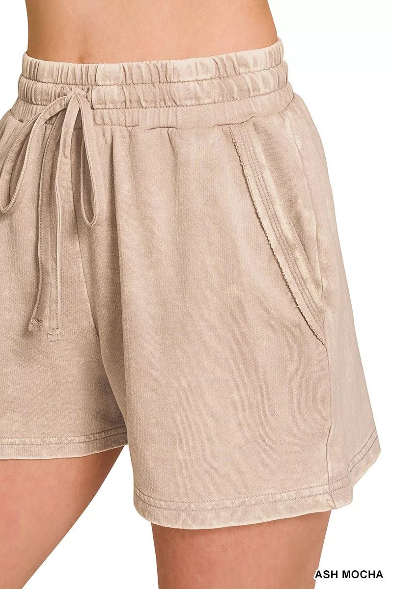 Zenana French Terry Acid Washed Relaxed Top & Short Set - Liorienne