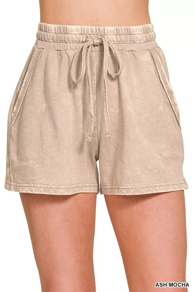 Zenana French Terry Acid Washed Relaxed Top & Short Set - Liorienne