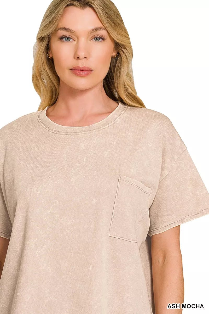 Zenana French Terry Acid Washed Relaxed Top & Short Set - Liorienne