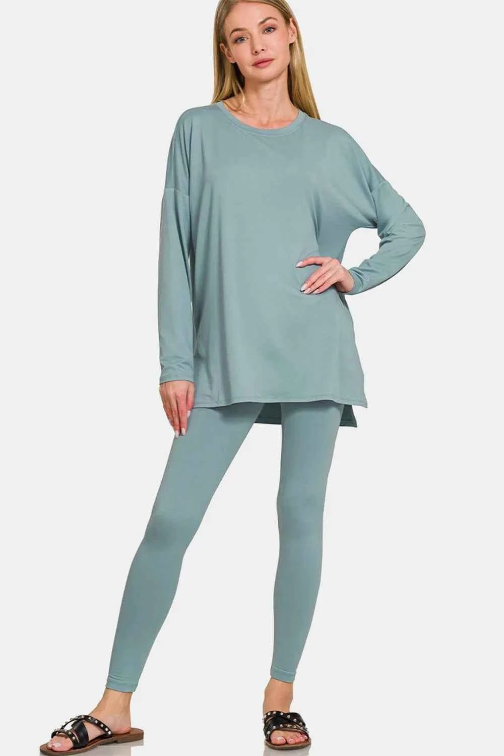 Zenana Full Size Brushed Microfiber Top and Leggings Lounge Set - Liorienne