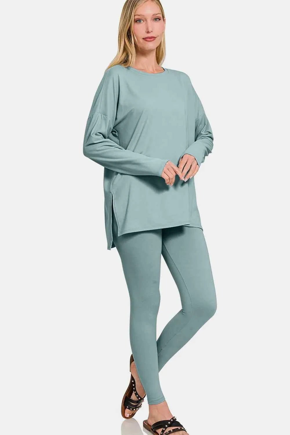 Zenana Full Size Brushed Microfiber Top and Leggings Lounge Set - Liorienne