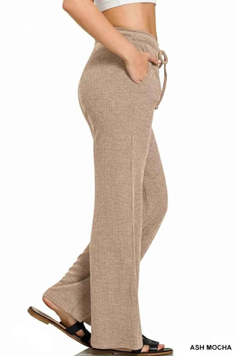 Zenana Ribbed Drawstring Lounge Pants - Liorienne