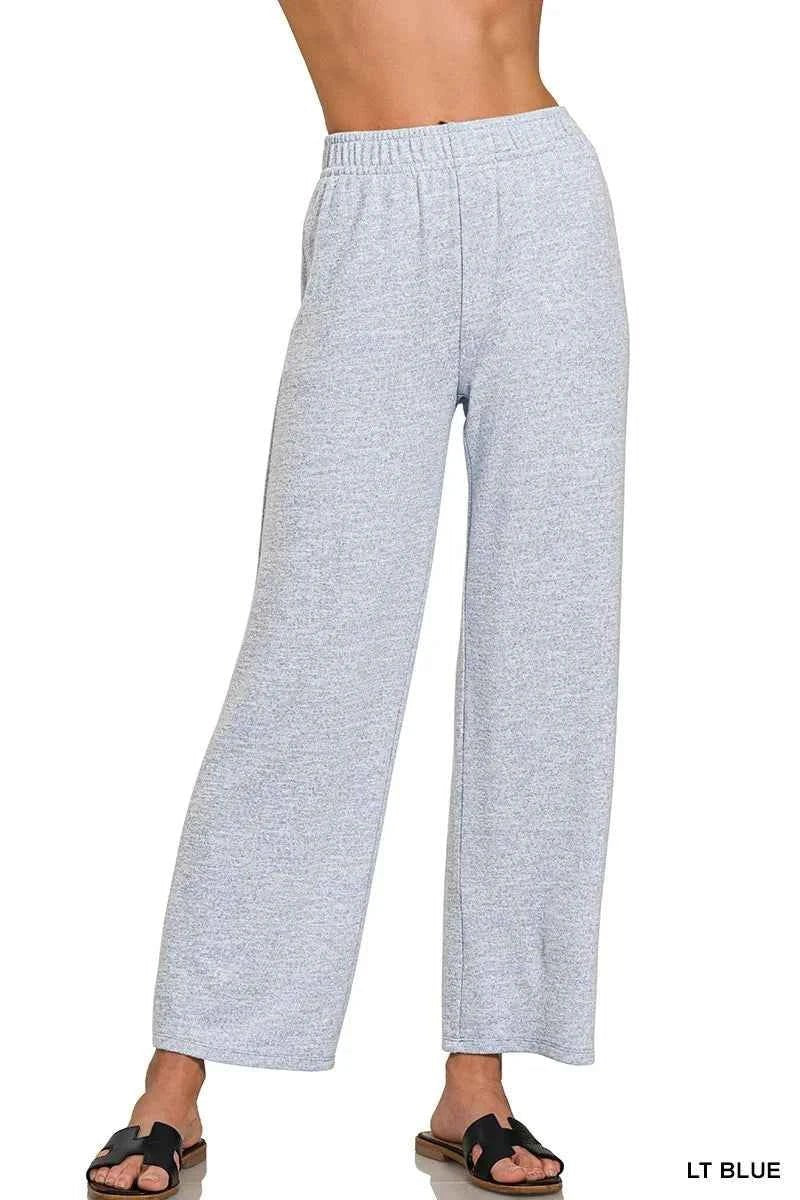 Zenana Soft Melange Hacci Elastic Waistband Lounge Pants - Liorienne