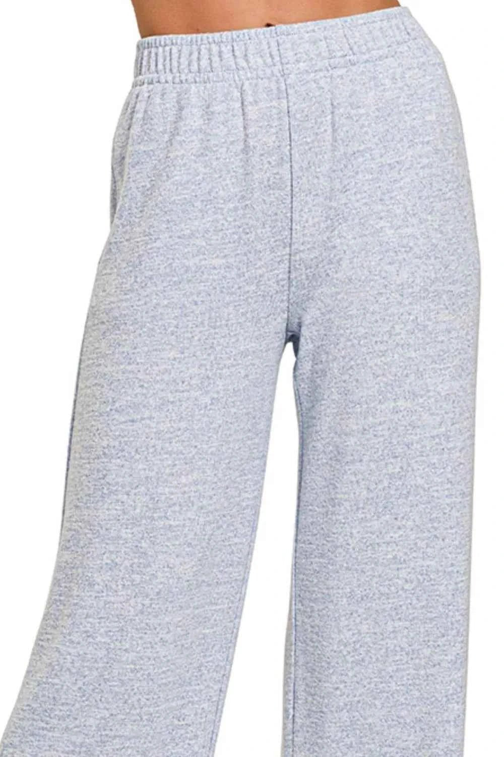 Zenana Soft Melange Hacci Elastic Waistband Lounge Pants - Liorienne