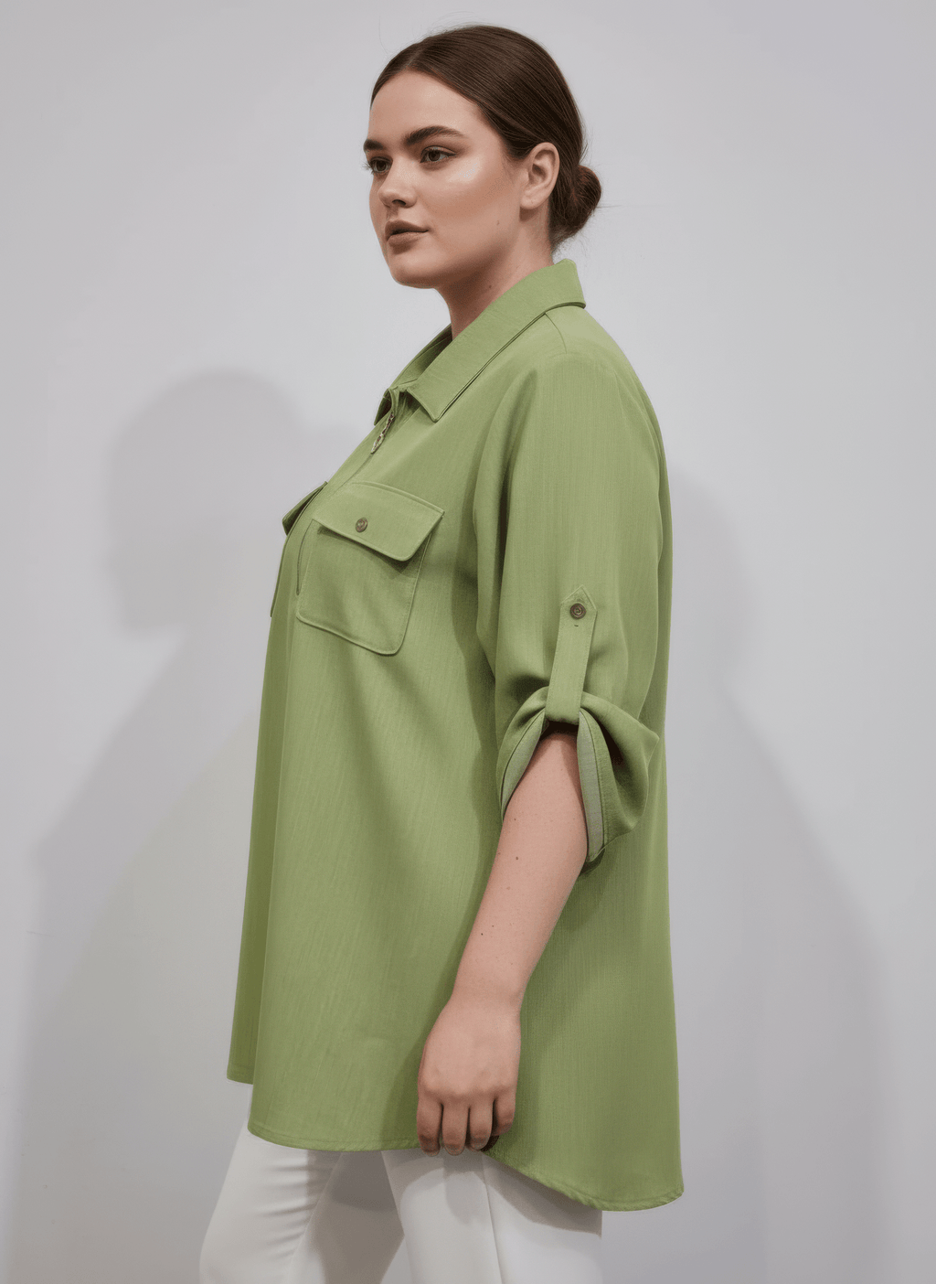 Zip Front Utility Pocket Tunic Blouse - Liorienne