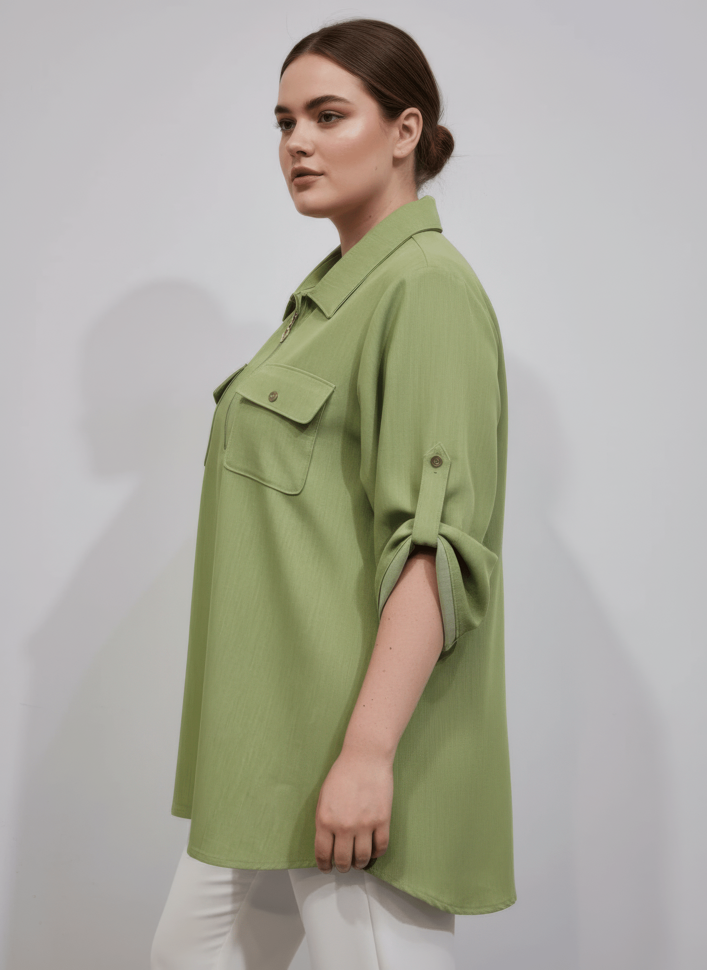 Zip Front Utility Pocket Tunic Blouse - Liorienne